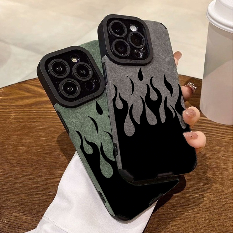 Phone Cases Y2K - Stylish Black Flame Print Case for
