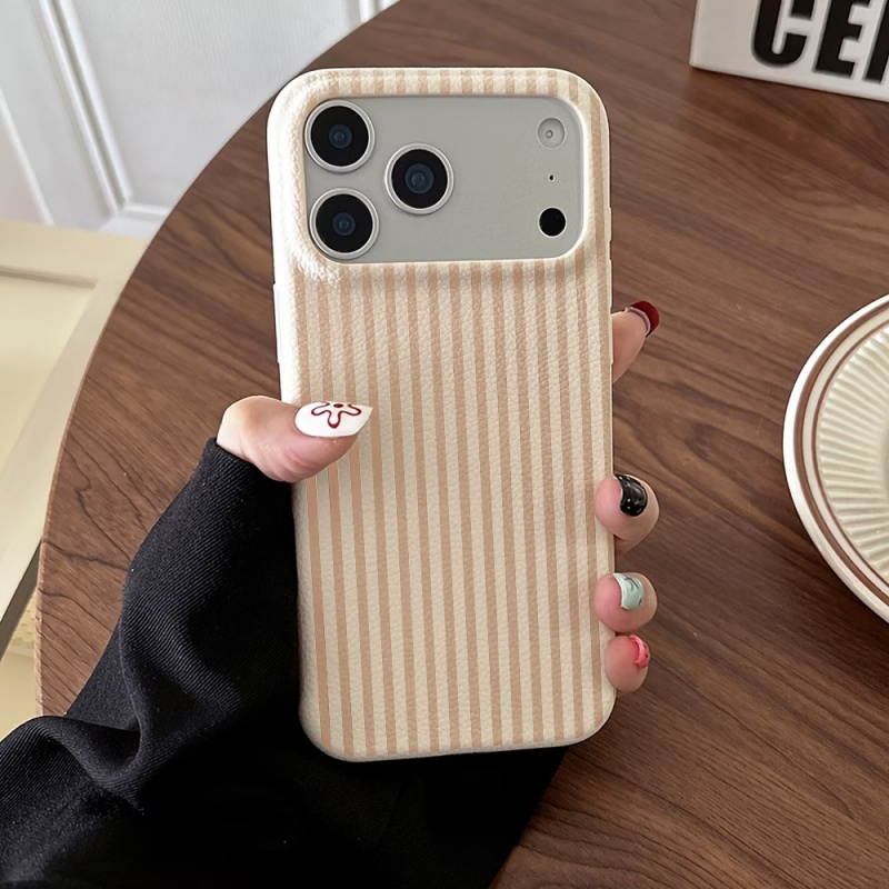 Phone Cases Brown - Brown and White Striped Lychee Texture