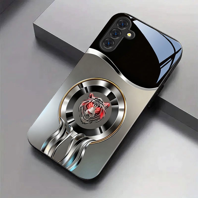 Gold circle red eye tiger logo - Phone Cases Red recension och pris