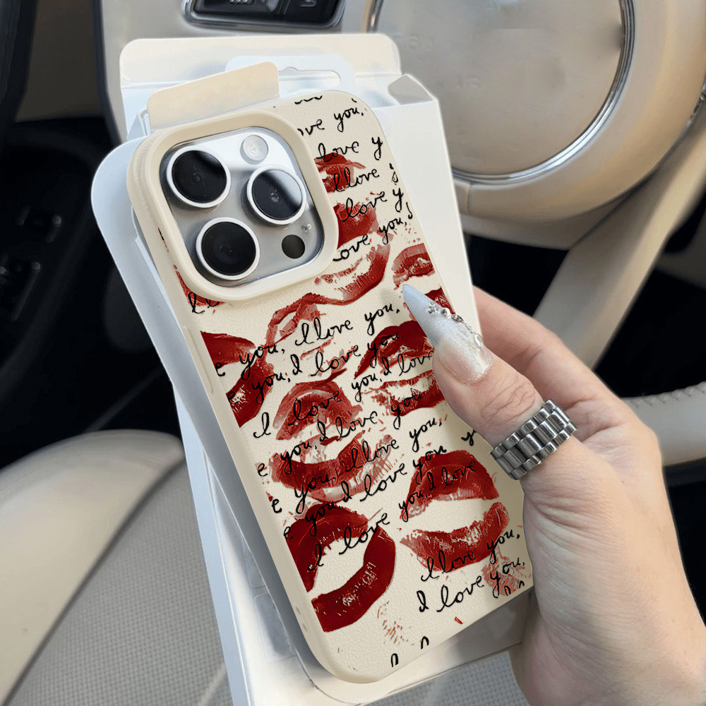 Bright Red Lips Leather Phone  - Phone Cases Red recension och pris