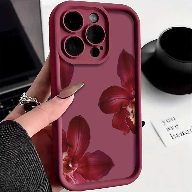 Wine Red Orchid Flower Pattern - Phone Cases Red recension och pris