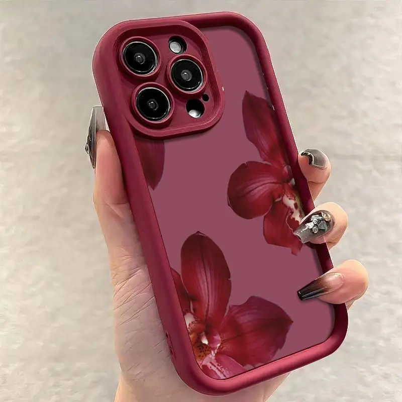Wine Red Orchid Flower Pattern - Phone Cases Red recension och pris